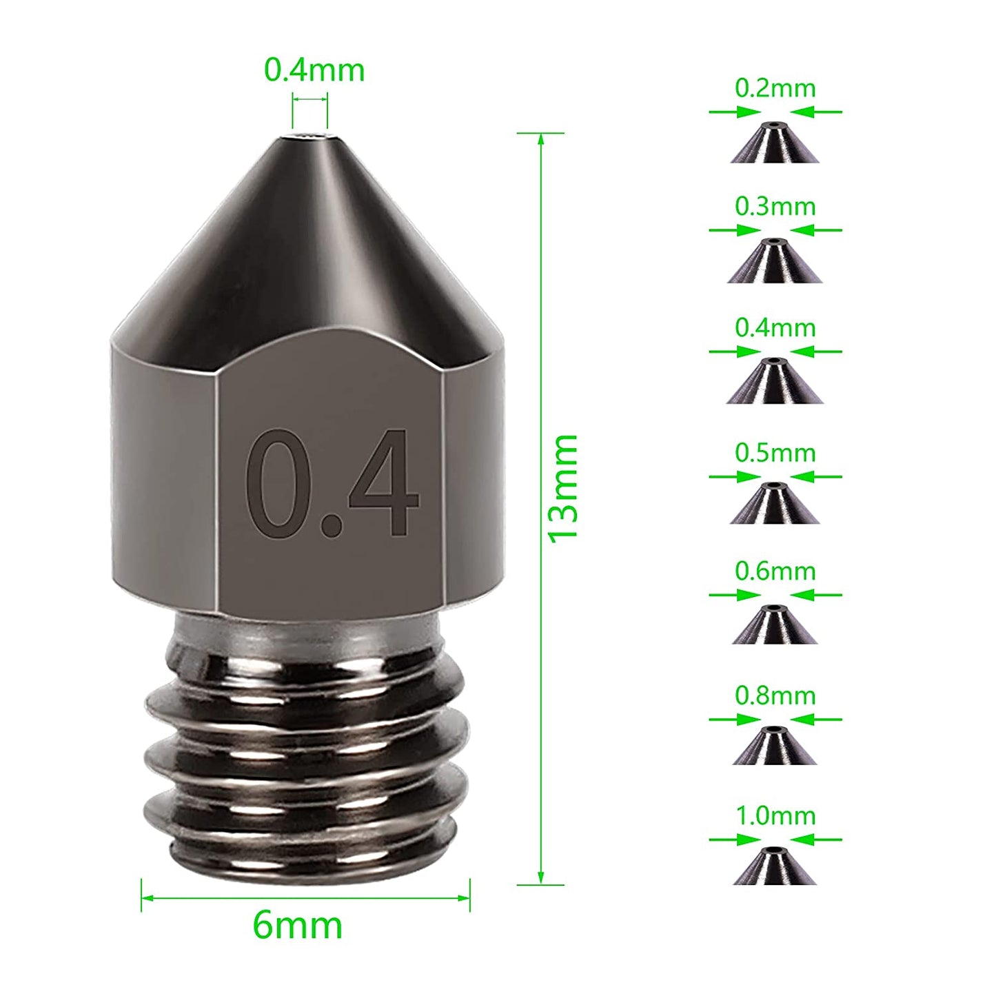 Hardened Steel MK8 Nozzles, Upgraded Tungsten All Metal Extruder Nozzles 0.2mm, 0.3mm, 0.4mm, 0.5mm, 0.6mm[10 PCS Total]