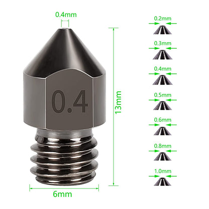 Hardened Steel MK8 Nozzles, Upgraded Tungsten All Metal Extruder Nozzles 0.2mm, 0.3mm, 0.4mm, 0.5mm, 0.6mm[10 PCS Total]
