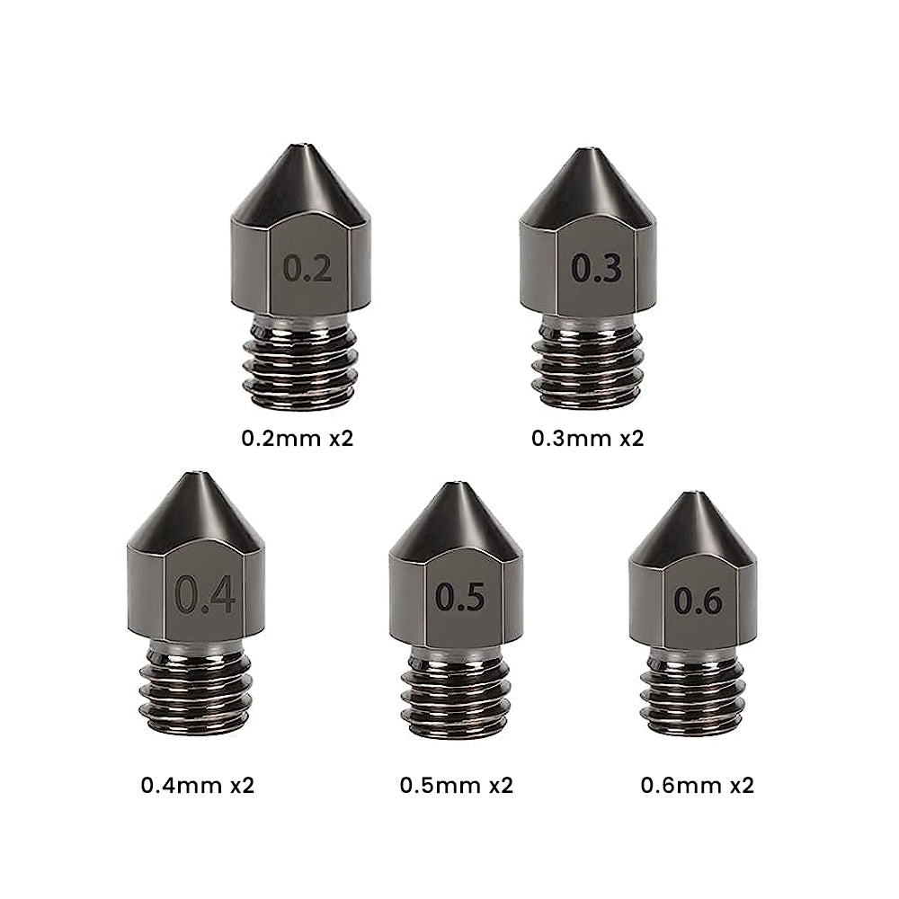 Hardened Steel MK8 Nozzles, Upgraded Tungsten All Metal Extruder Nozzles 0.2mm, 0.3mm, 0.4mm, 0.5mm, 0.6mm[10 PCS Total]