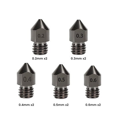 Hardened Steel MK8 Nozzles, Upgraded Tungsten All Metal Extruder Nozzles 0.2mm, 0.3mm, 0.4mm, 0.5mm, 0.6mm[10 PCS Total]