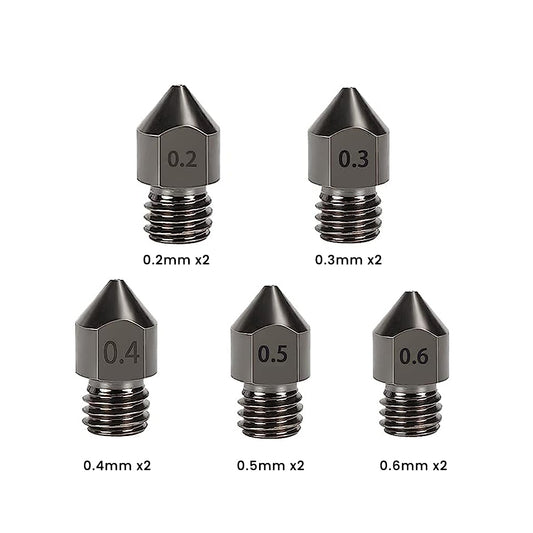 Hardened Steel MK8 Nozzles, Upgraded Tungsten All Metal Extruder Nozzles 0.2mm, 0.3mm, 0.4mm, 0.5mm, 0.6mm[10 PCS Total]